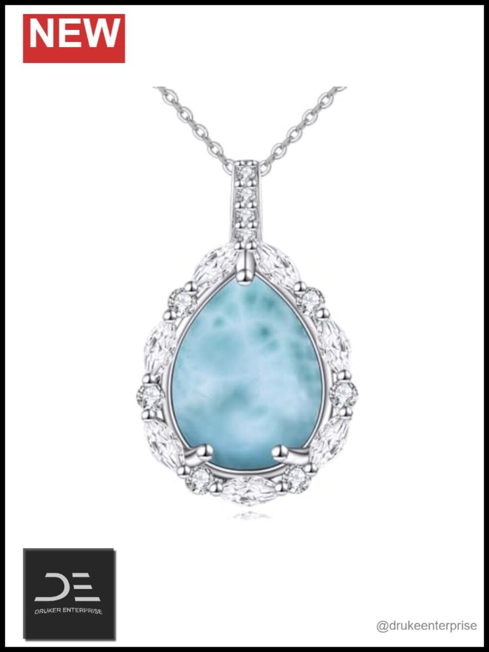 925 Sterling Silver CZ Teardrop Pendant Necklace Lapis Larimar Onyx